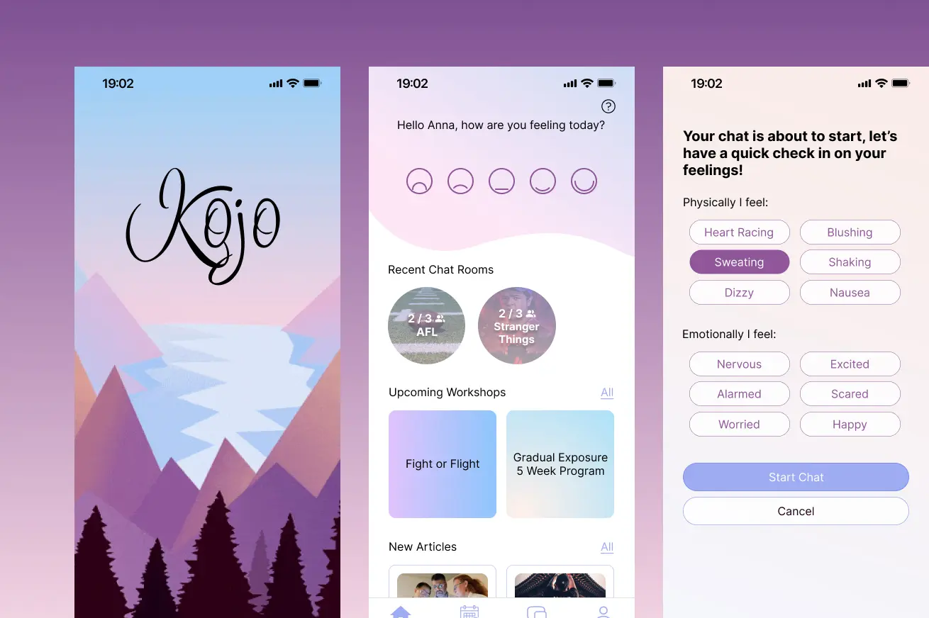 Hero banner displaying 3 example screens of Kojo prototype